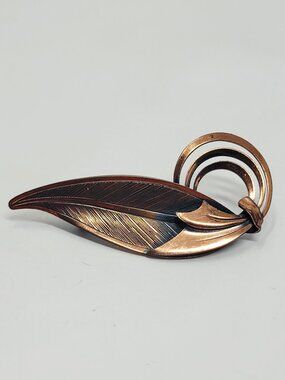 Vintage Copper Tone Leaf Mid Century Modern Brutalist Style Statement Brooch